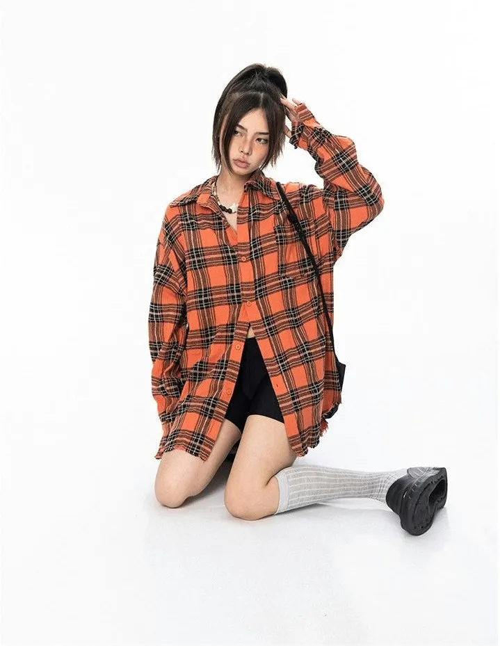 Oversized Longline Plaid Lightweight Flannel