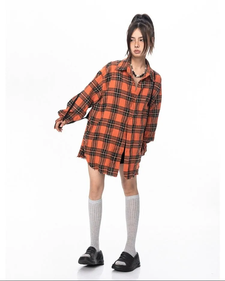 Oversized Longline Plaid Lightweight Flannel