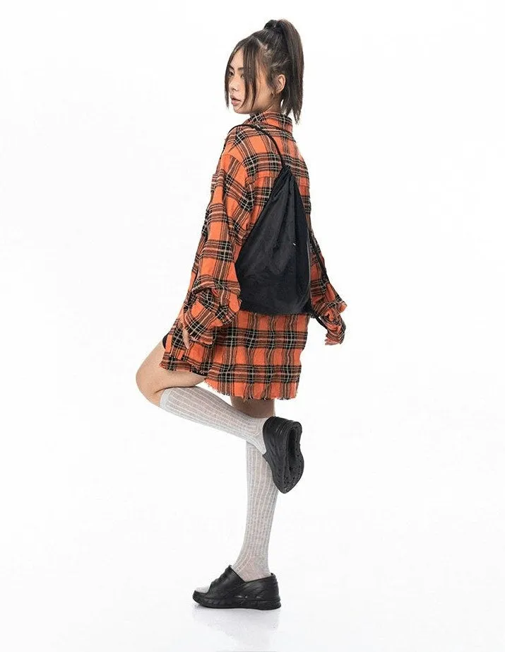 Oversized Longline Plaid Lightweight Flannel