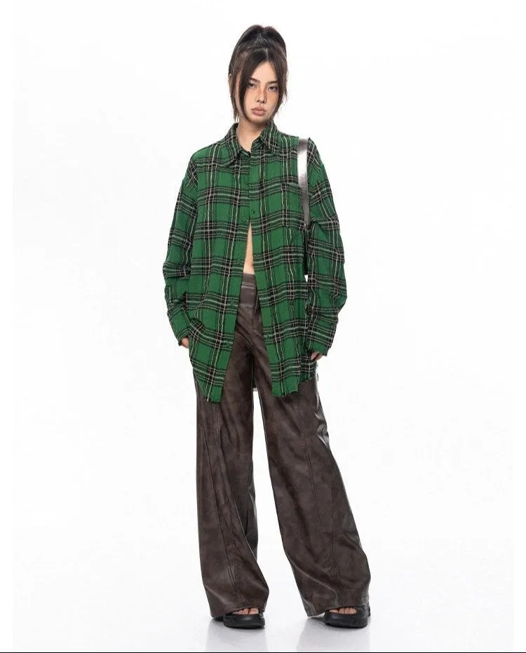 Oversized Longline Plaid Lightweight Flannel