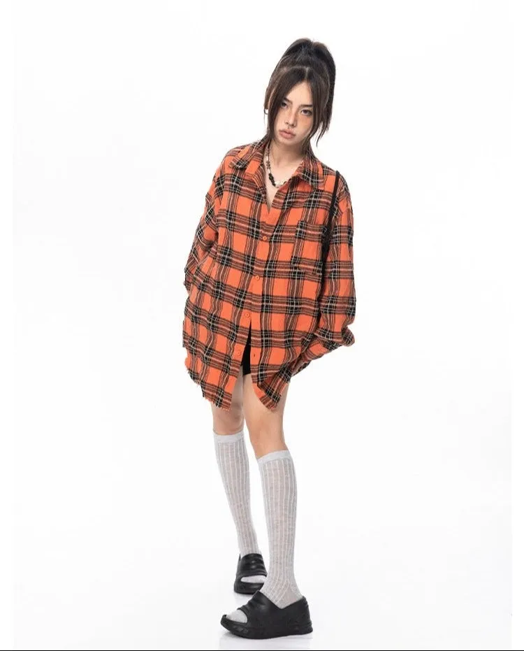 Oversized Longline Plaid Lightweight Flannel