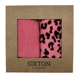 Pink Barcelona and leopard sock box duo