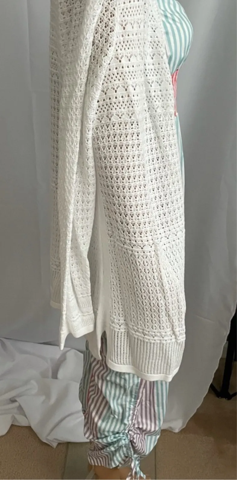 Pointelle-Knit Open-Front Cardigan,