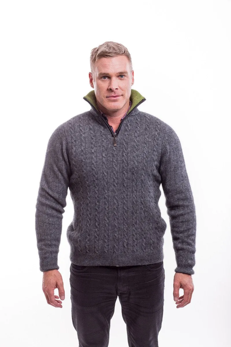 Possum Merino Cable Jersey with Contrast Trim