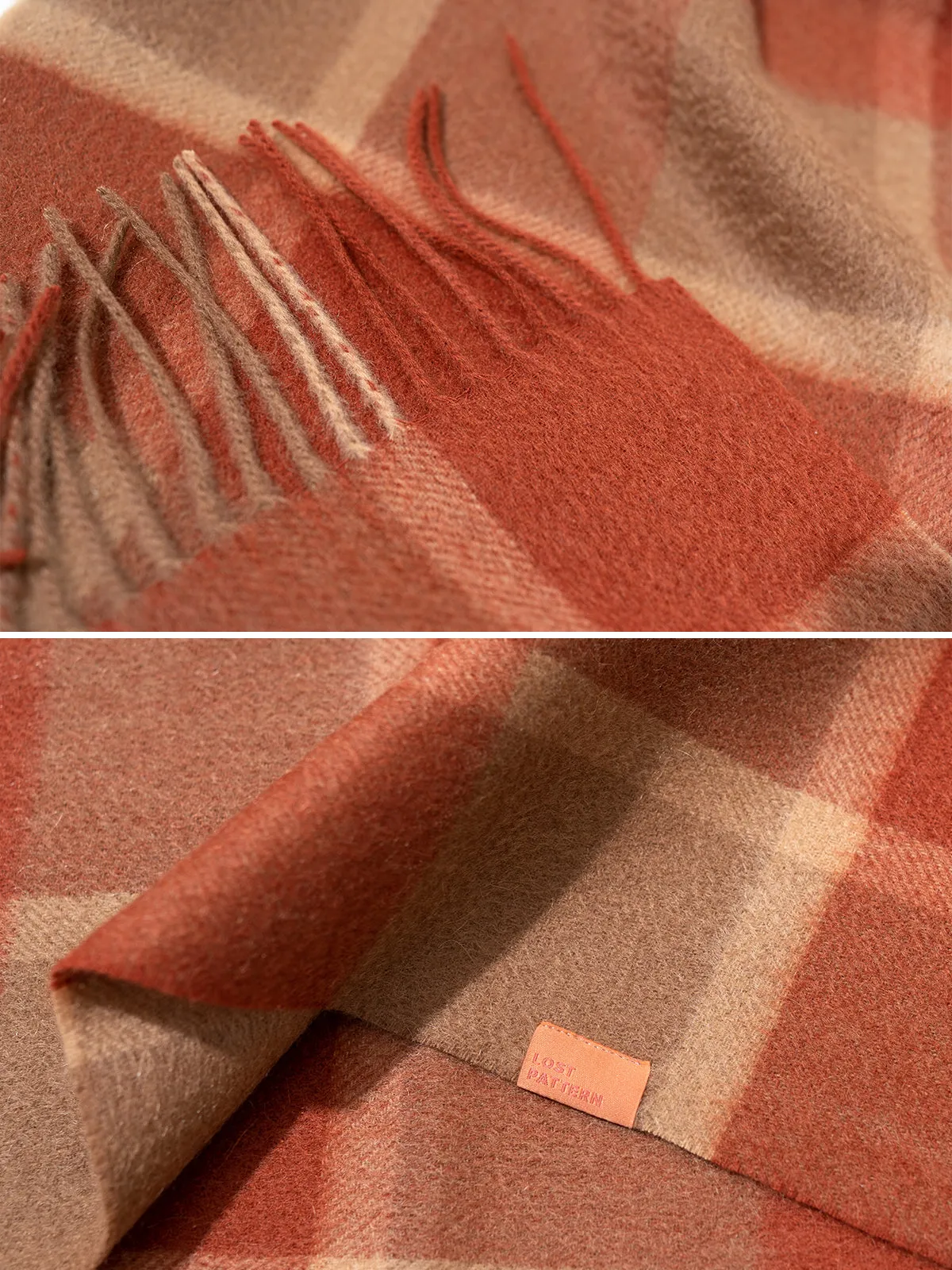 "Plaid" Cashmere Scarf - Brick Red