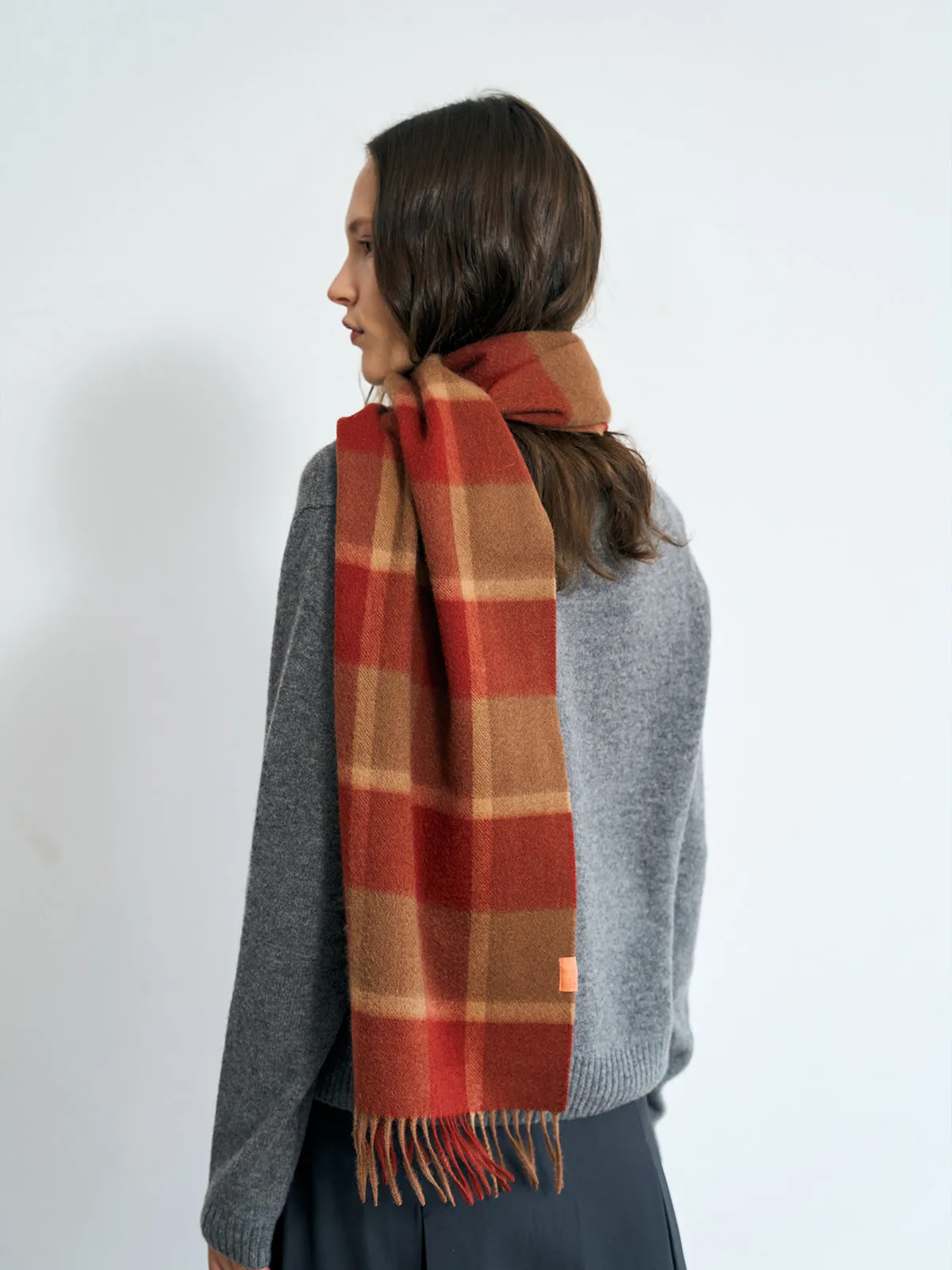 "Plaid" Cashmere Scarf - Brick Red