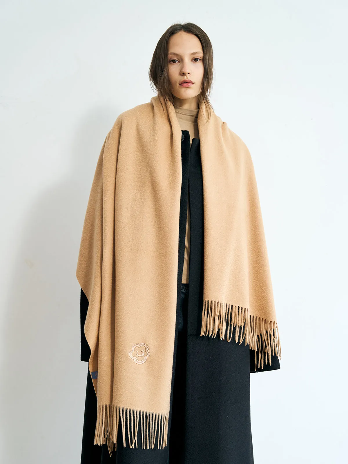 "The Big Shawl" Oversized Cashmere Wrap - Light Tan