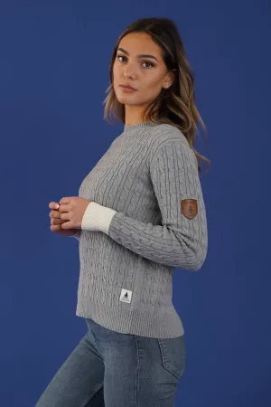 Raven Light Heather Grey Cable Knit Sweater