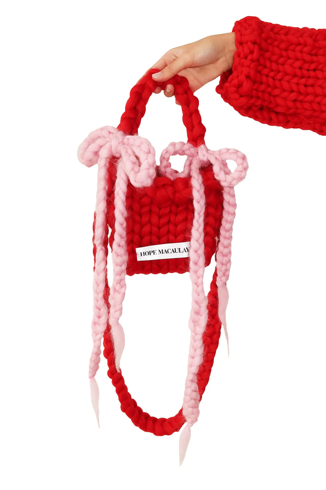 Red Colossal Knit Crossbody Bag with Bows