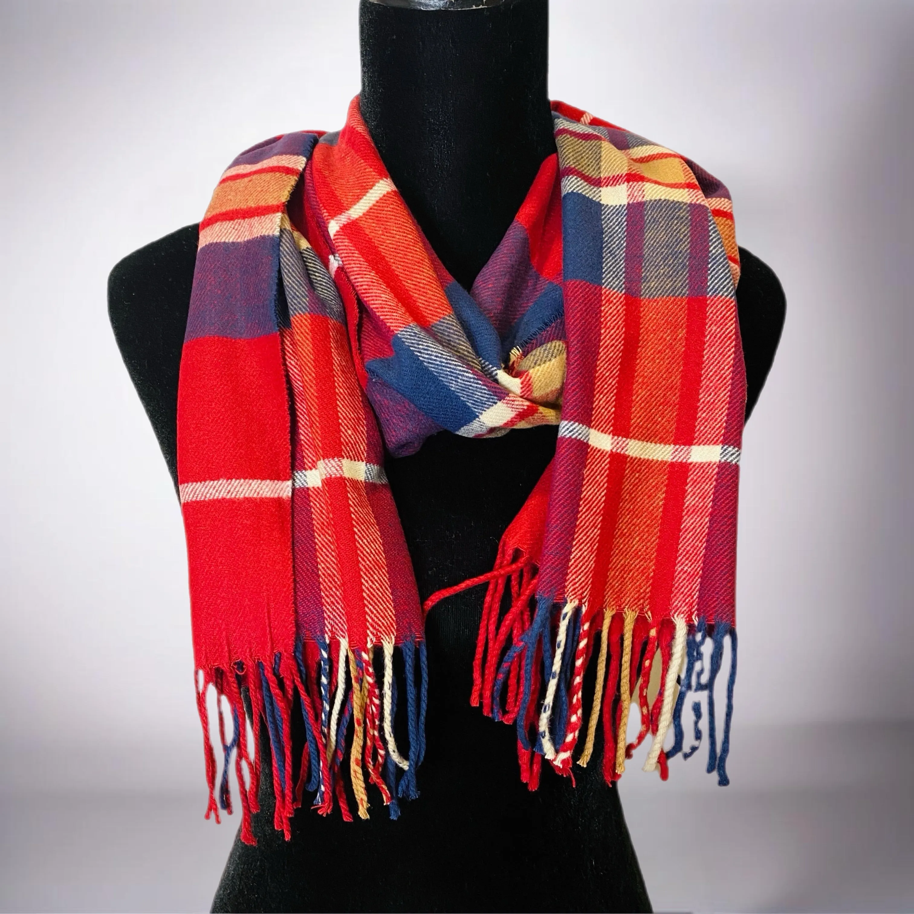 Red Plaid Fringe Scarf