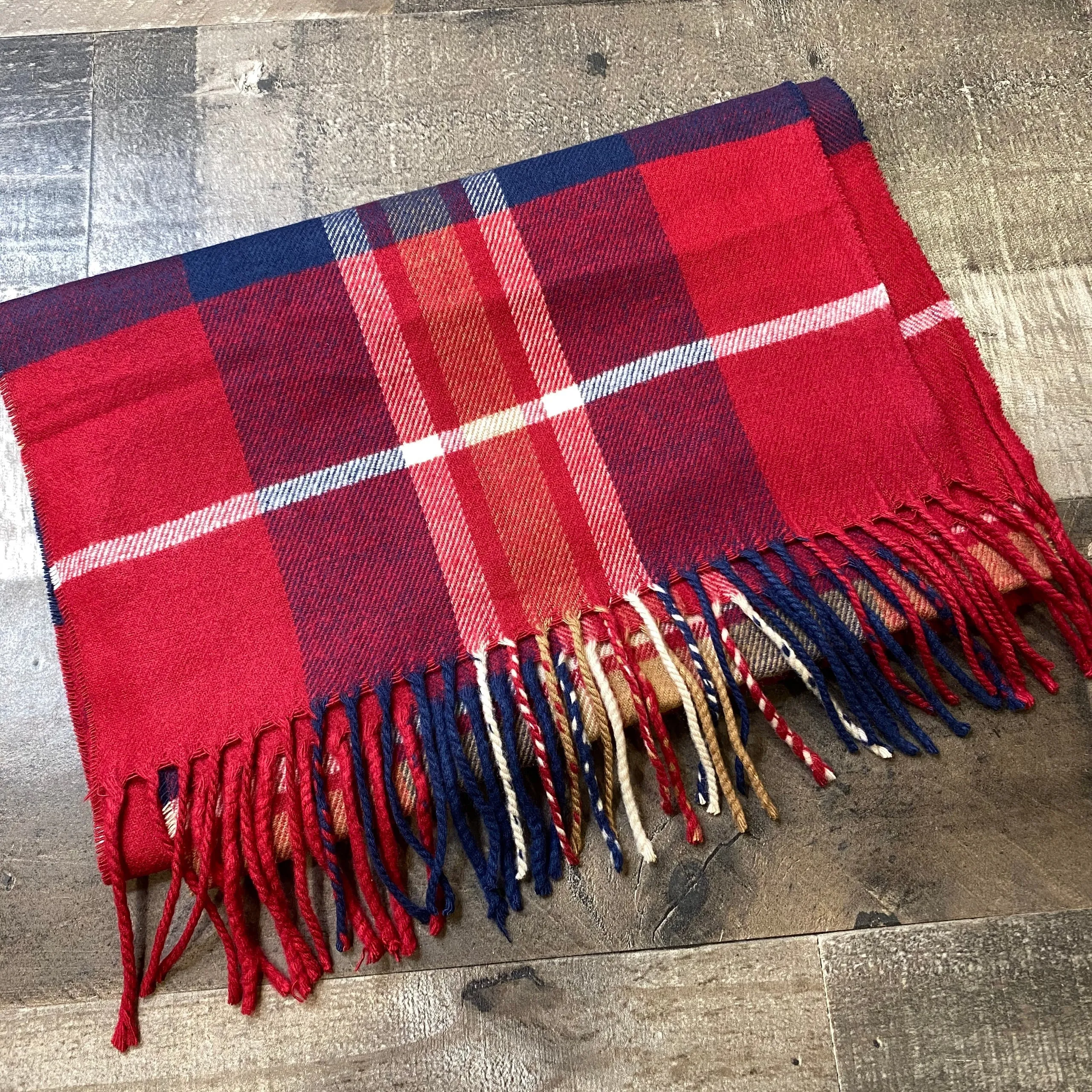 Red Plaid Fringe Scarf