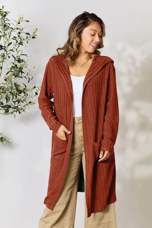 Ribbed Open Front Long Sleeve Cardigan