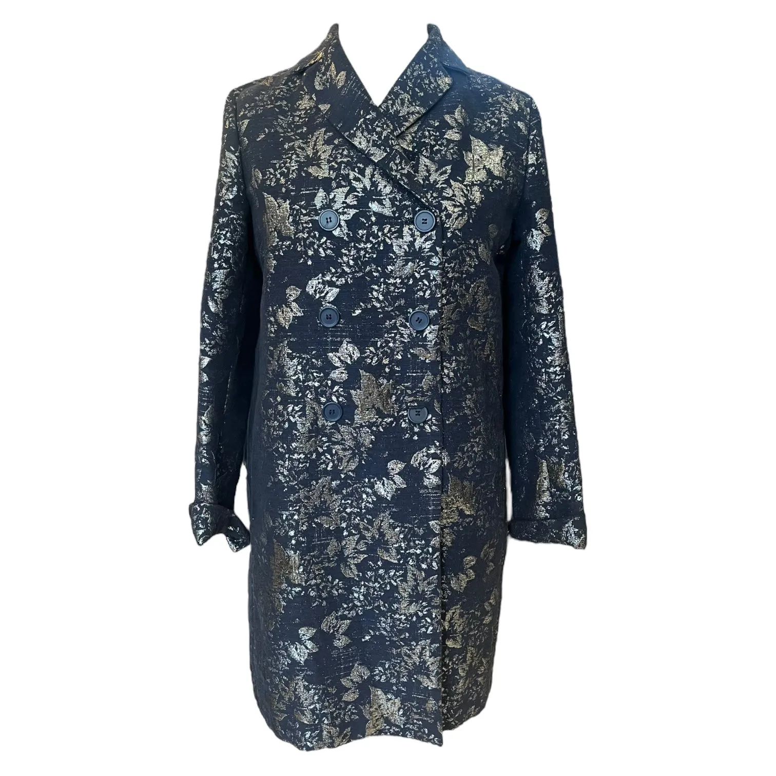 'S Max Mara Navy and Silver Floral Coat