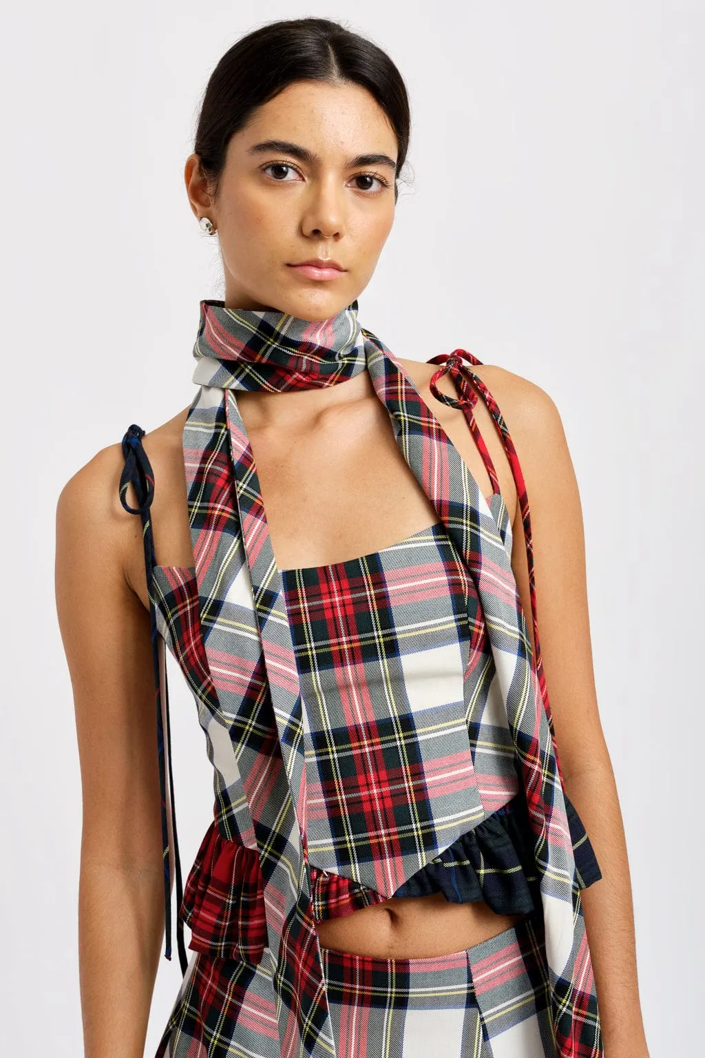 Sienna Long Scarf White Plaid