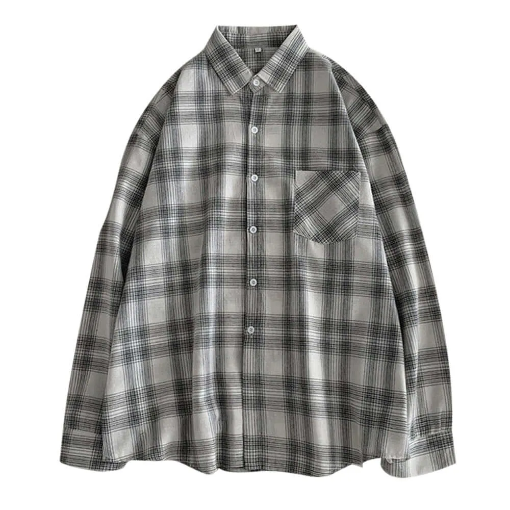 Spring Summer Loose Lapel Plaid Print Ladies Shirt Shirt Women