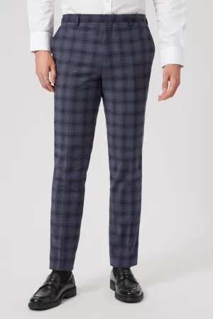 Timble Slim Fit Blue Check Wool Trousers - ARCHIVE