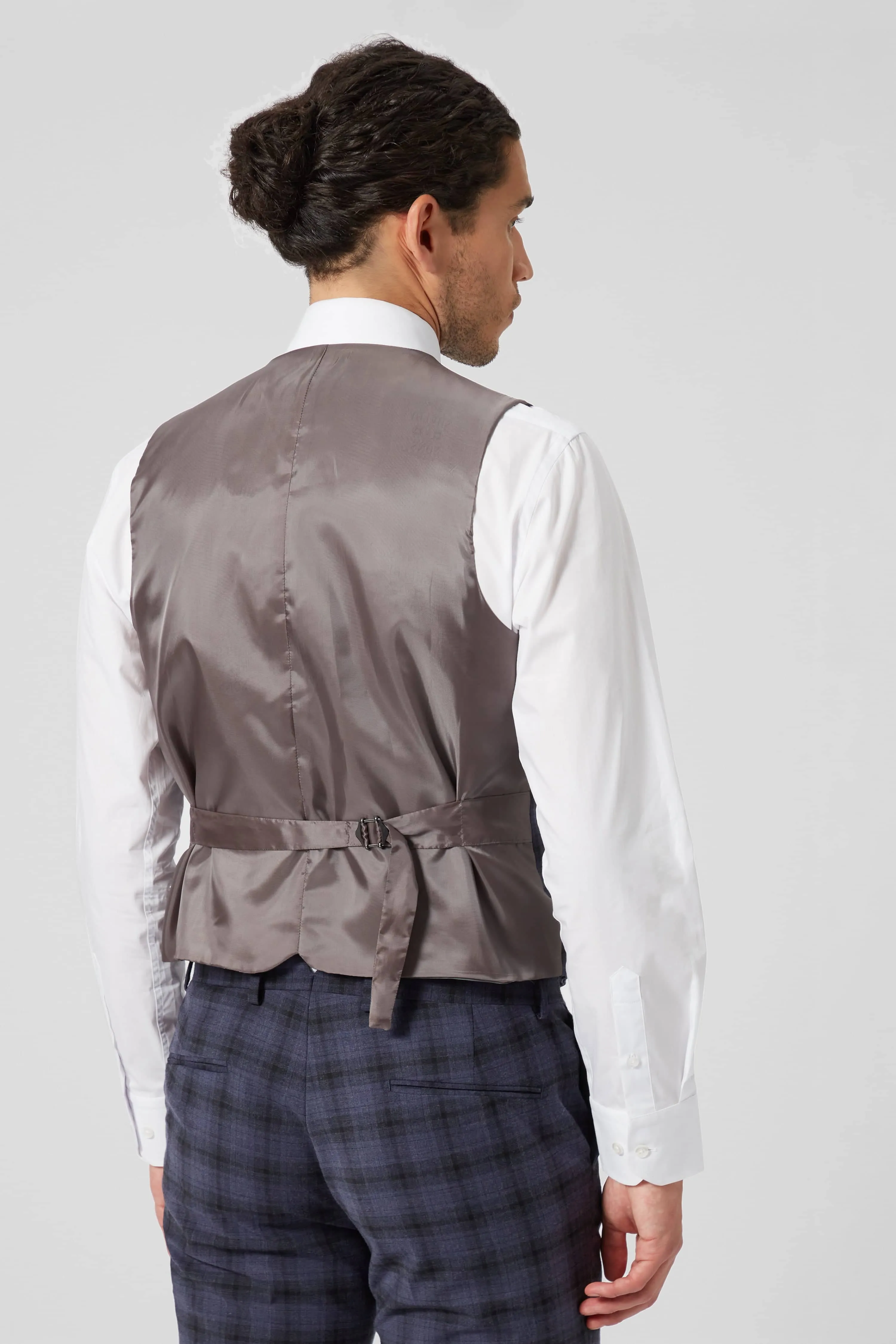 Timble Slim Fit Blue Check Wool Waistcoat - ARCHIVE