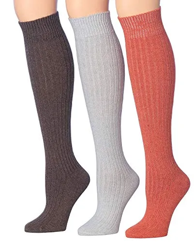 Tipi Toe Women's 3-Pairs Ribbed Cable Knee High Wool-Blend Boot Socks,