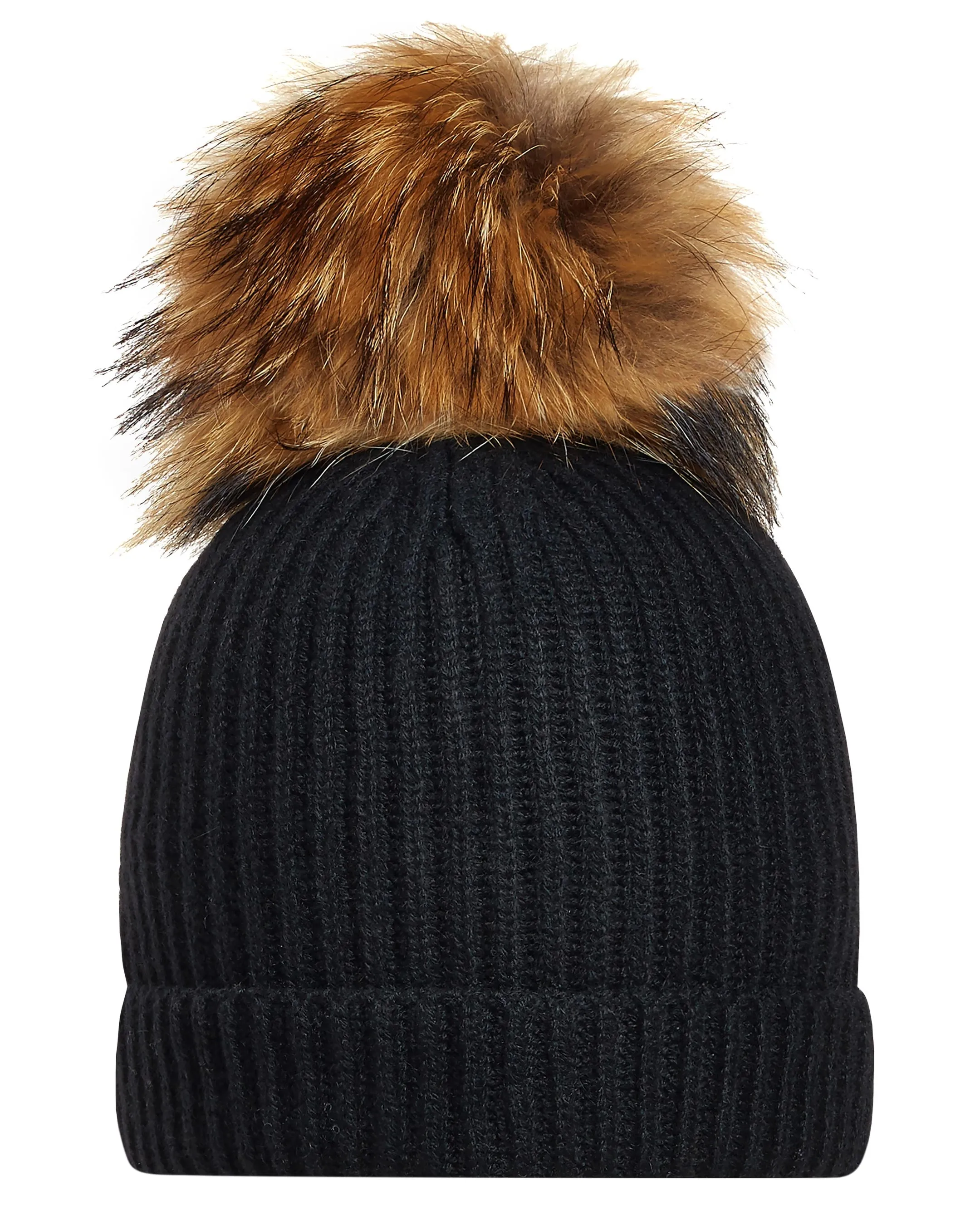 Unisex Ribbed Cashmere Hat With Detachable Pom Black