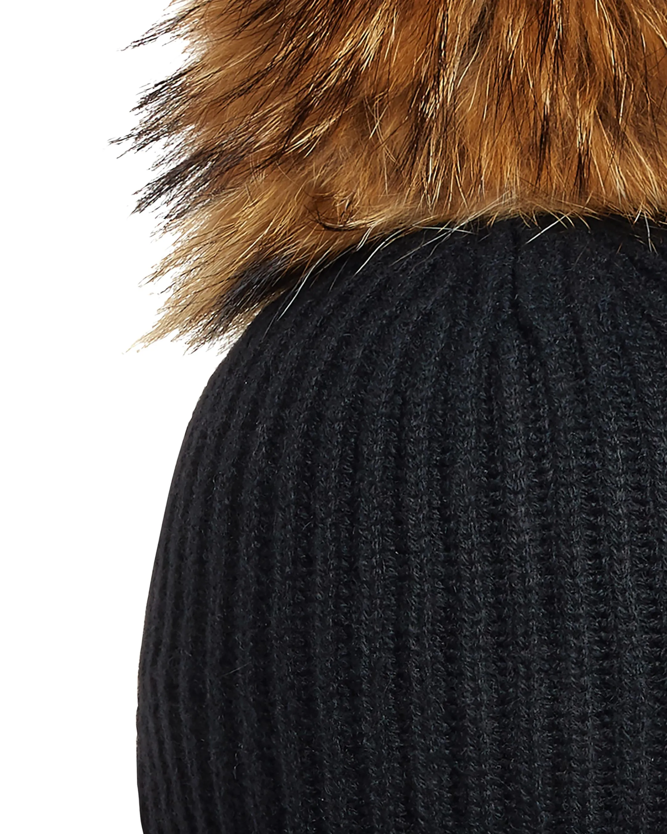 Unisex Ribbed Cashmere Hat With Detachable Pom Black