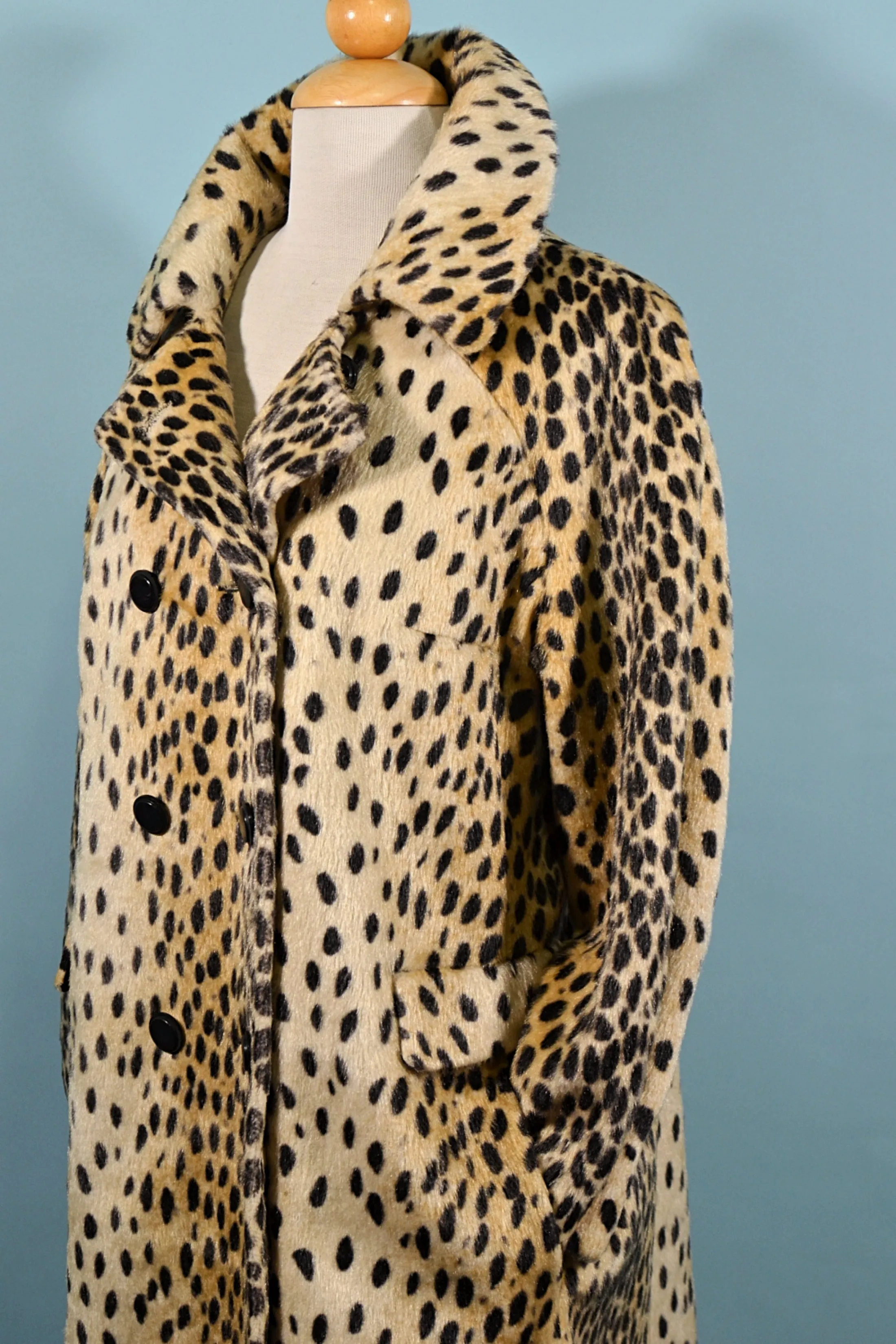 Vintage 60s 'Safari' Faux Cheetah Coat, Sportowne La France Leopard Coat S/M