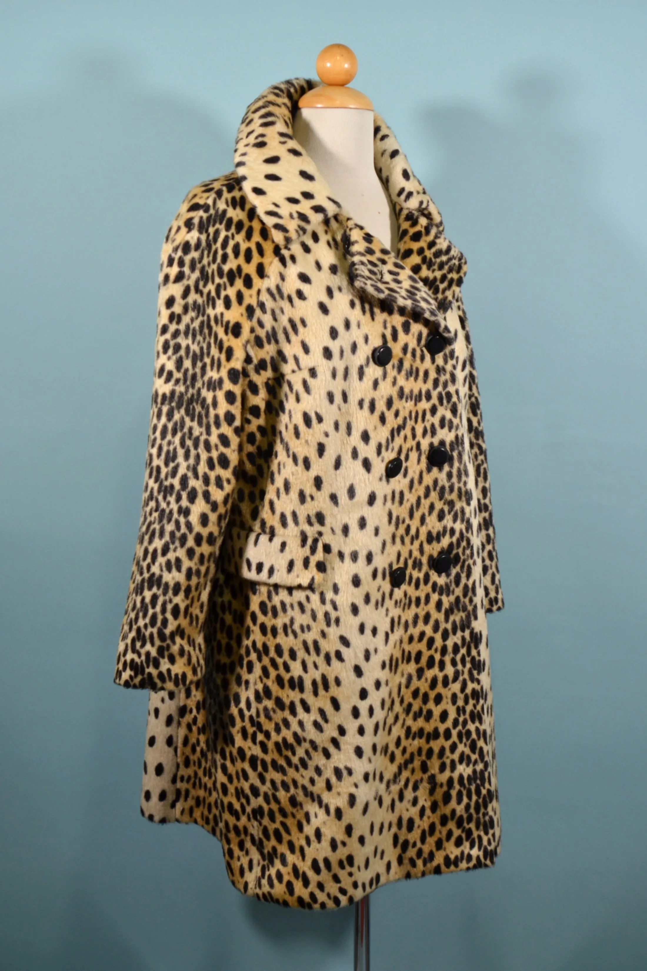 Vintage 60s 'Safari' Faux Cheetah Coat, Sportowne La France Leopard Coat S/M