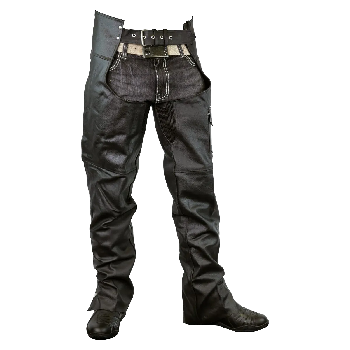 VL805S Zip-Out Insulated and Lined Plain Biker Leather Chaps