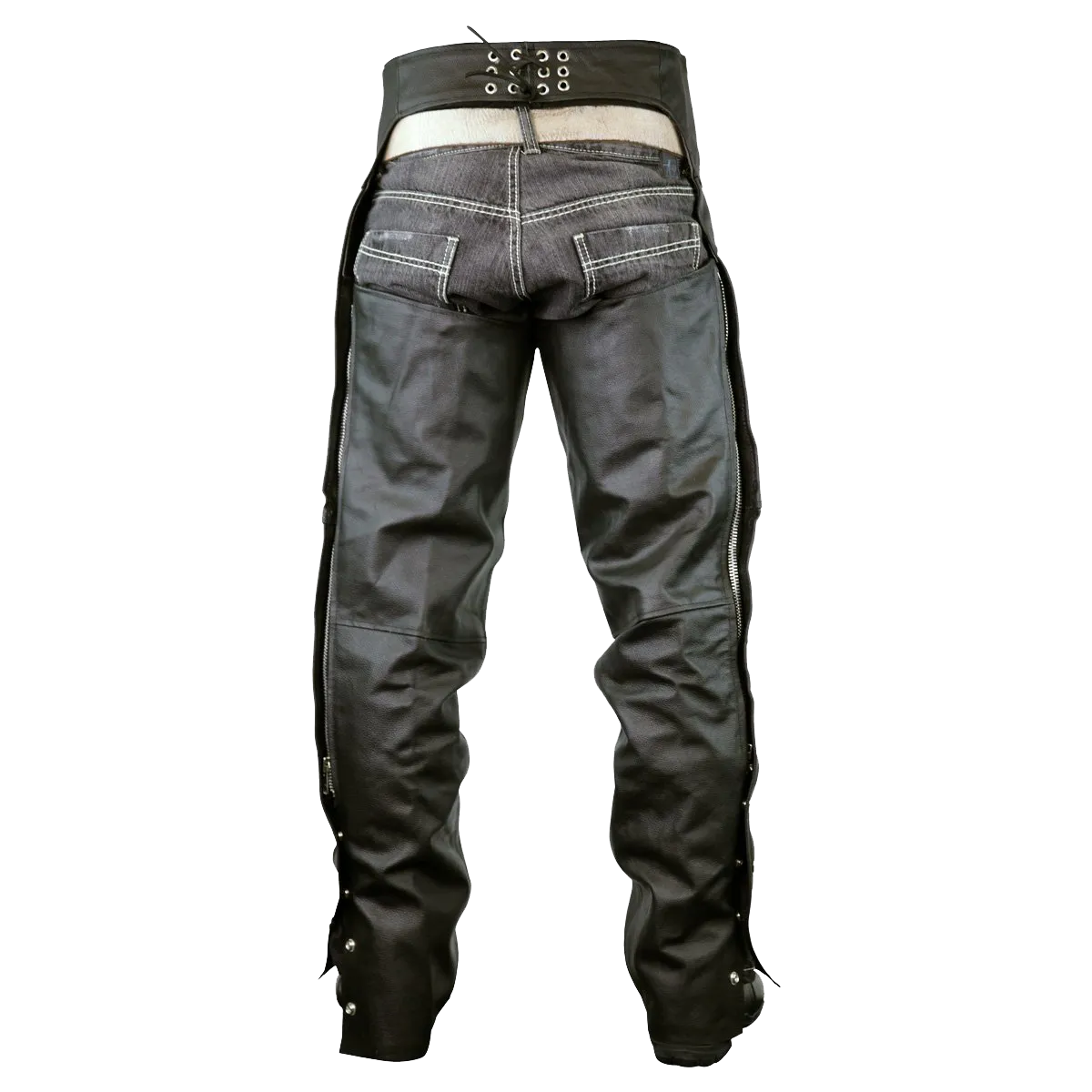 VL805S Zip-Out Insulated and Lined Plain Biker Leather Chaps