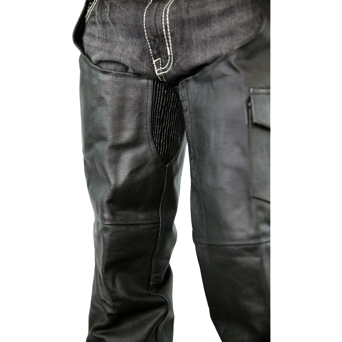 VL805S Zip-Out Insulated and Lined Plain Biker Leather Chaps