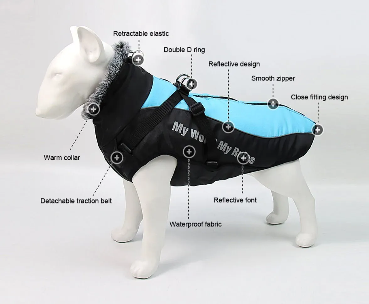 Waterproof Winter Thick Dog Coat With Harness