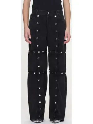 Women’s Black Denim Snap-Embellished High-Waist Jeans