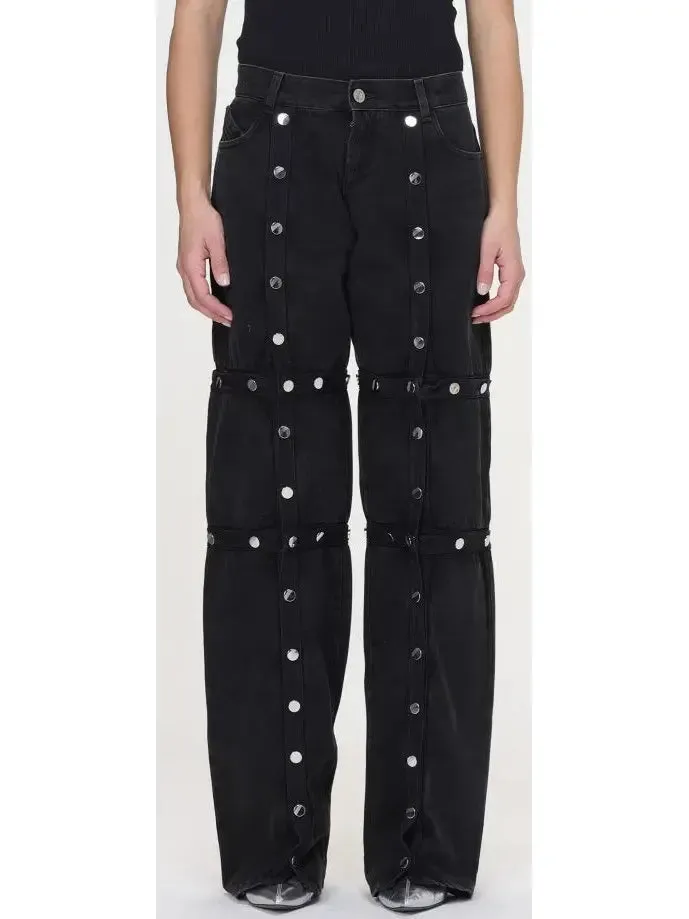 Women’s Black Denim Snap-Embellished High-Waist Jeans