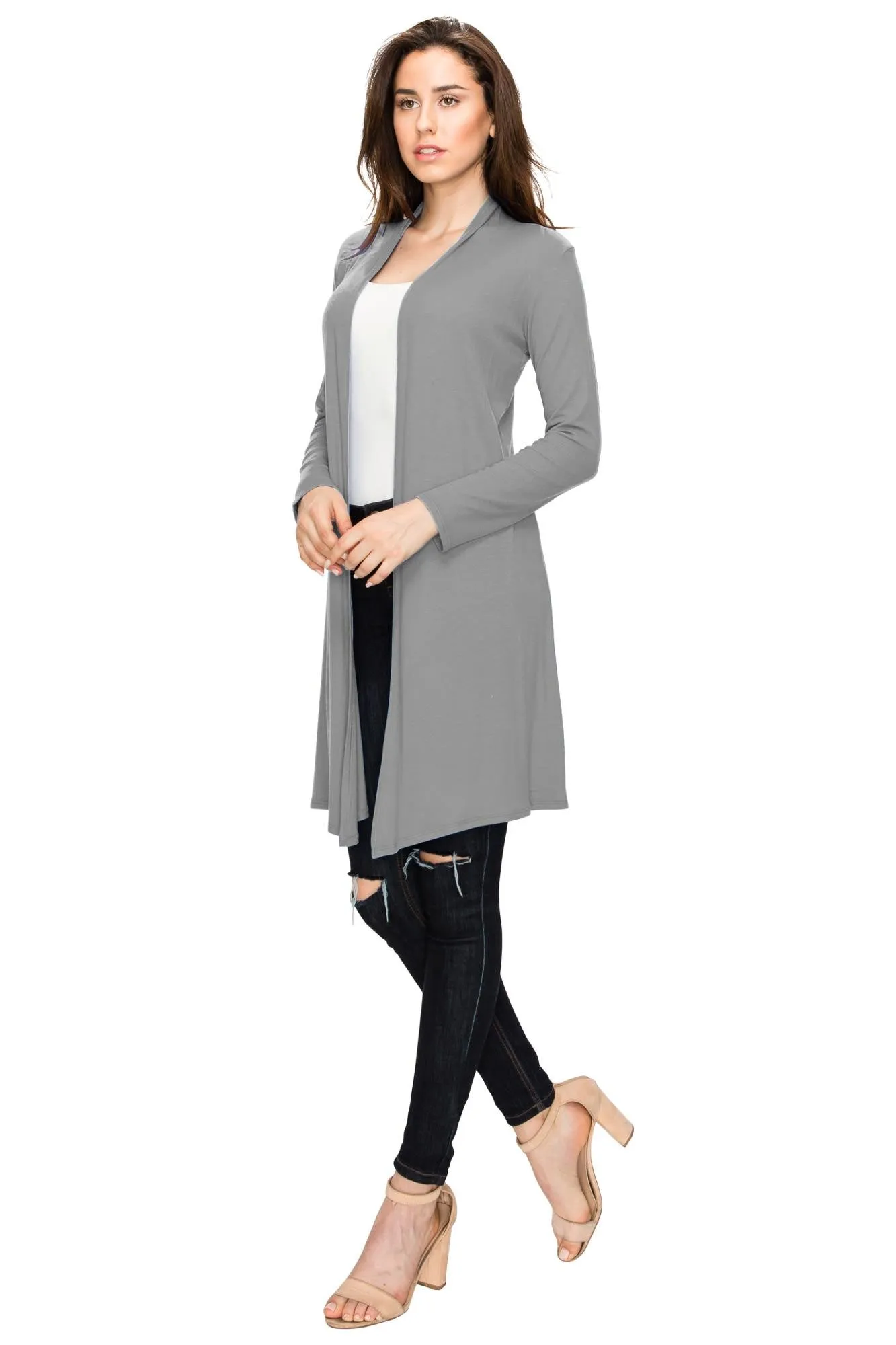 Women's Long Sleeve Open Front Long Cardigan