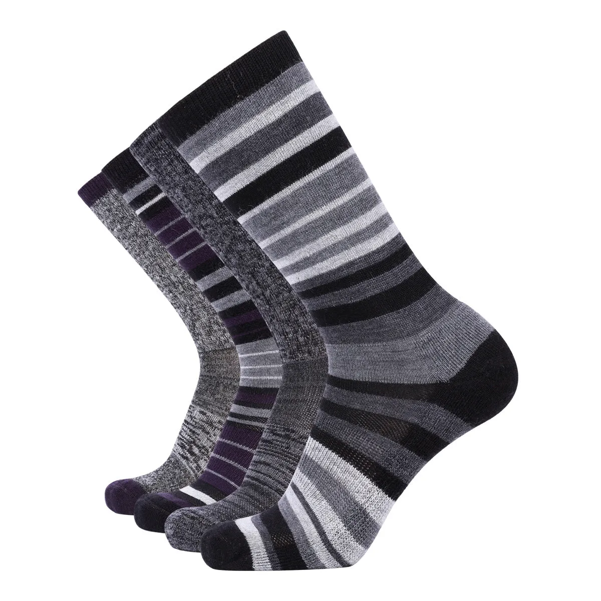 Women's Touch Wear Everyday Black Stripes crew socks 4-packs