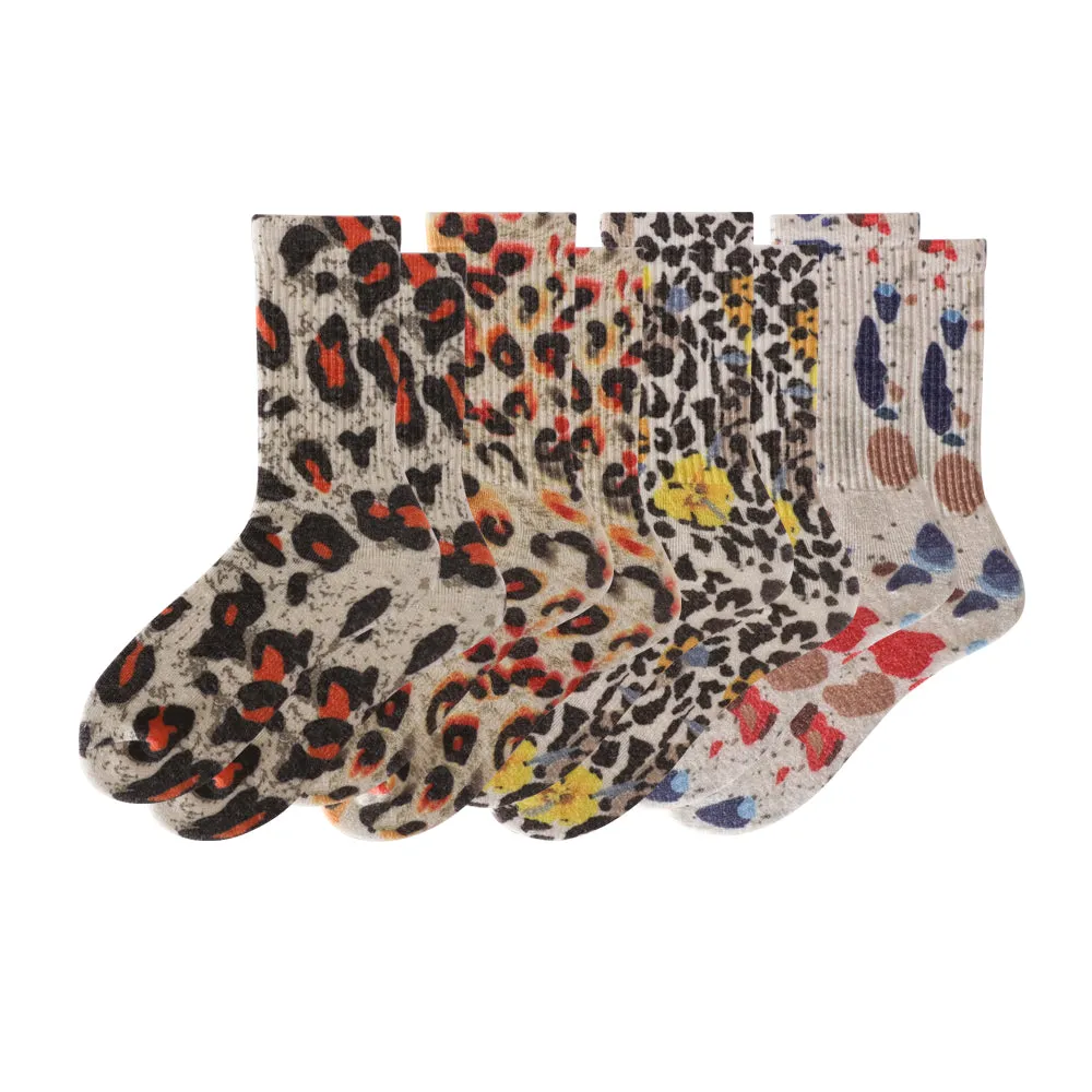 Women's Touch Wear Everyday Leopard Dots crew socks 4-packs