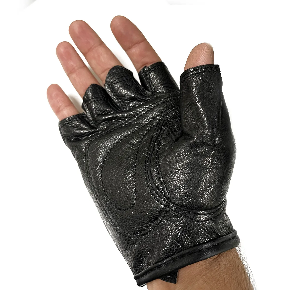 Xelement XG352 Black Flaming Eagle Fingerless Leather Motorcycle Gloves