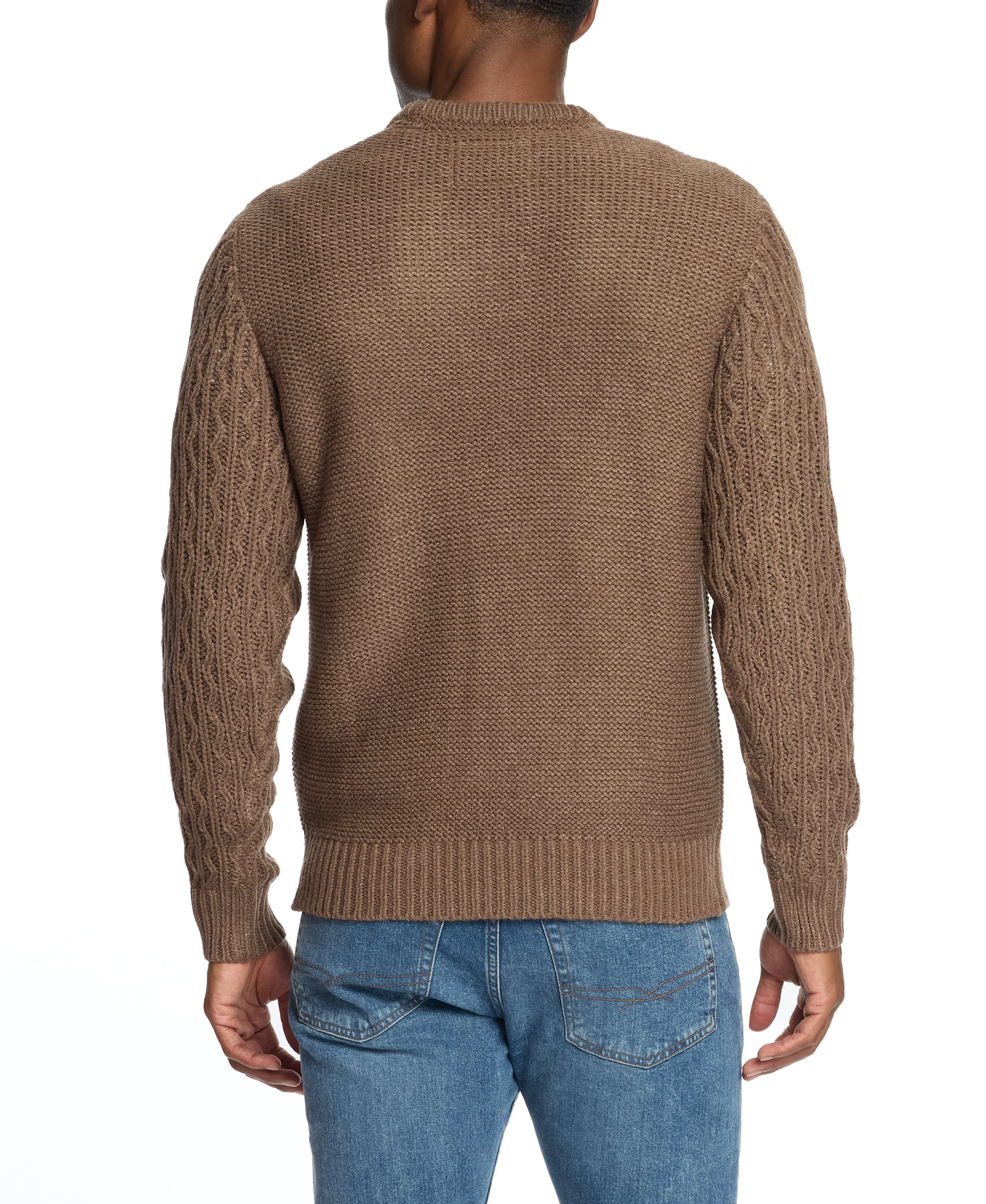 Zig Zag Cable Knit Crew In Flagstone